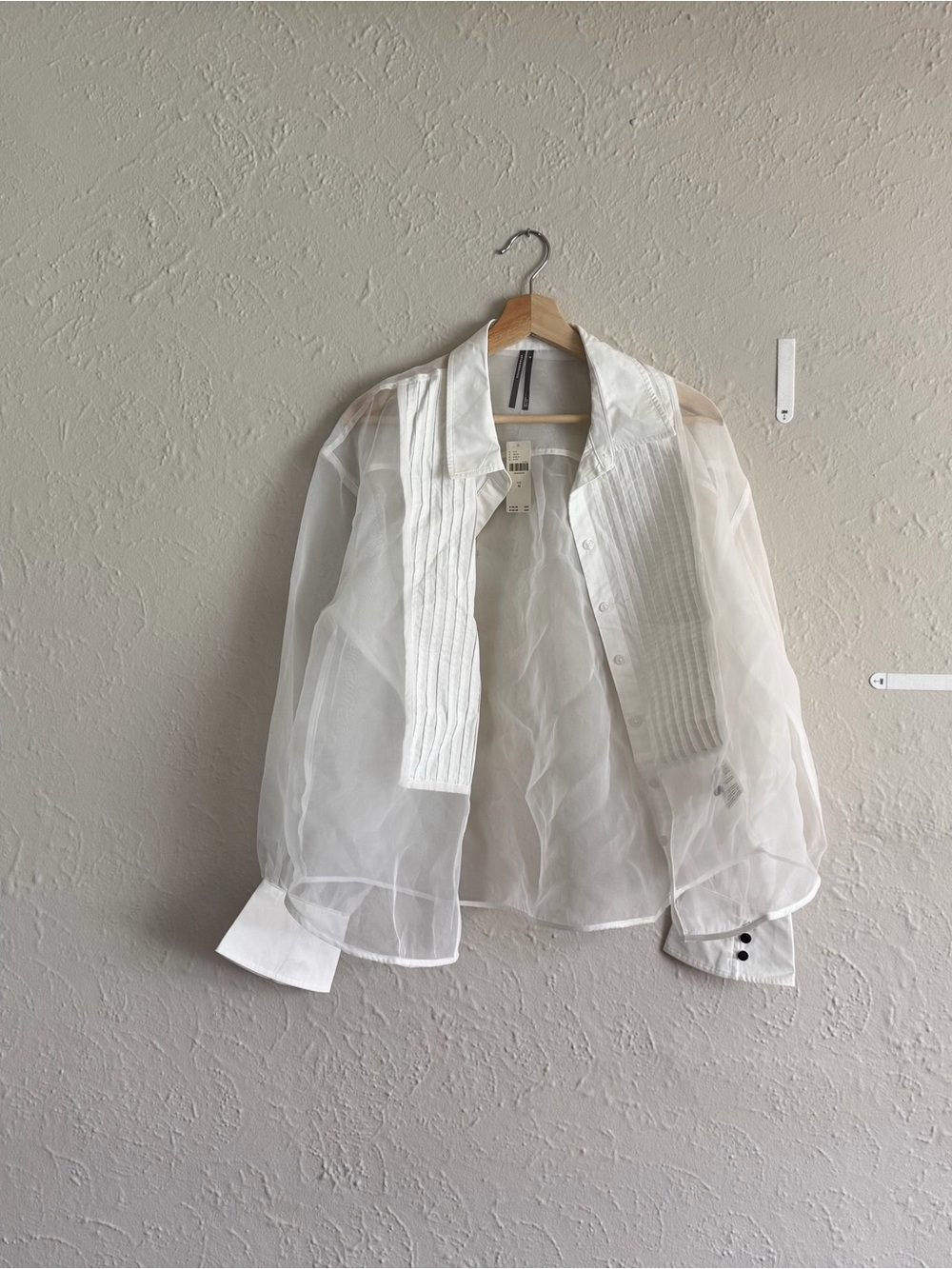 Anthropologie Sheer White Organza Tuxedo-Style Button-Down Blouse